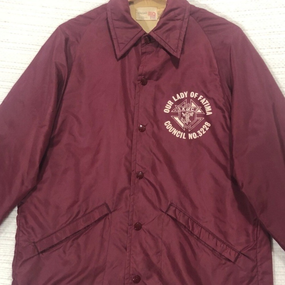 King Louie Vintage Coach Jacket Knights of Columbus Maroon Snap Front M
